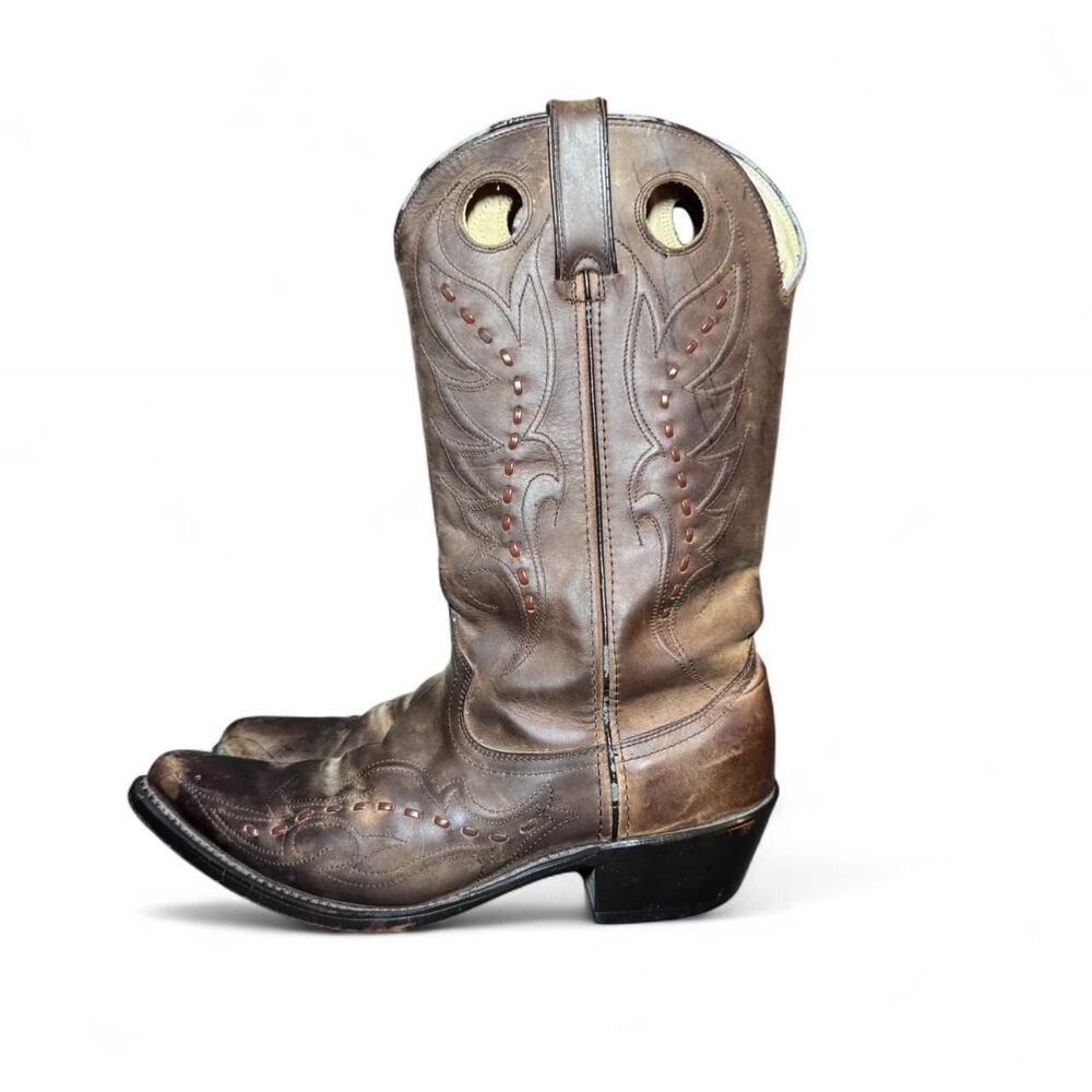 Durango Brown Leather Western Cowboy Boots Men’s 7.5 D Pull On Snip Toe